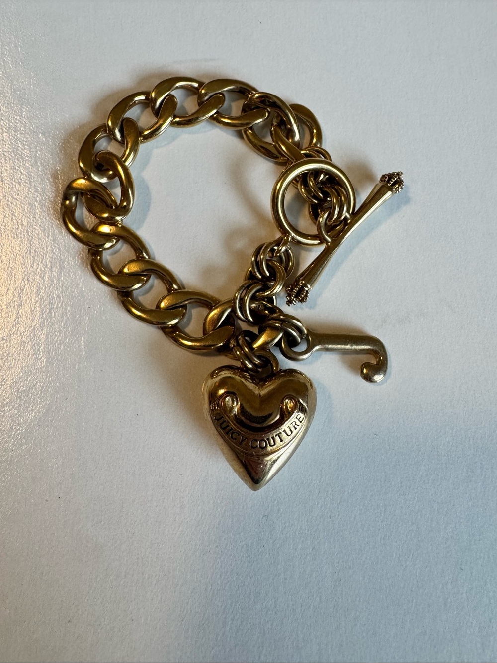 Y2K Juicy Couture Gold Heart Charm Toggle Bracelet